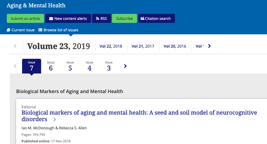 Special Issue of Aging & Mental Health: Biological Markers